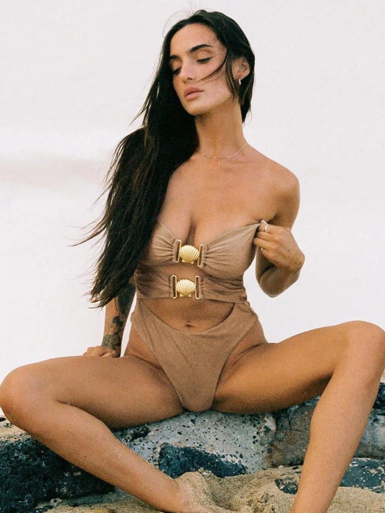 Tube Top One Piece Swimsuit with Adjustable Shoulder Straps