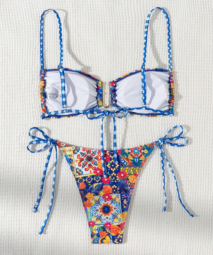 Women’s Tie Dye Lace Up Bikini Swimsuit Printed Two Piece