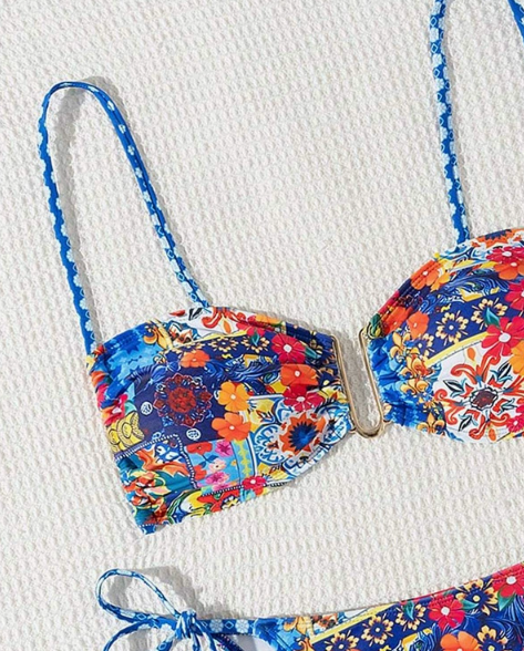 Women’s Tie Dye Lace Up Bikini Swimsuit Printed Two Piece