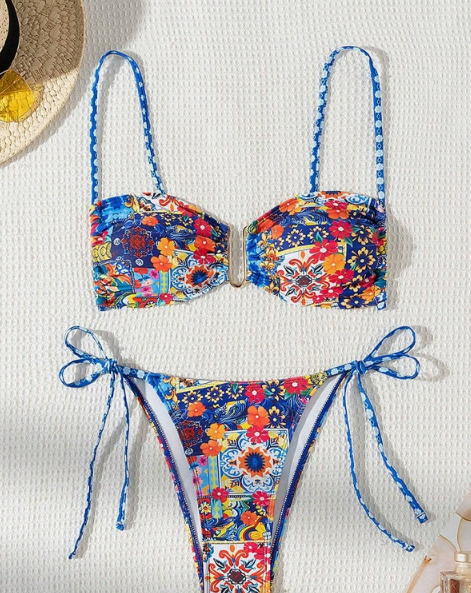 Women’s Tie Dye Lace Up Bikini Swimsuit Printed Two Piece