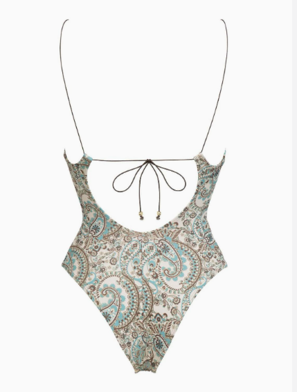 Deep V Plunge One Piece Swimsuit with Printed Lace-Up Back