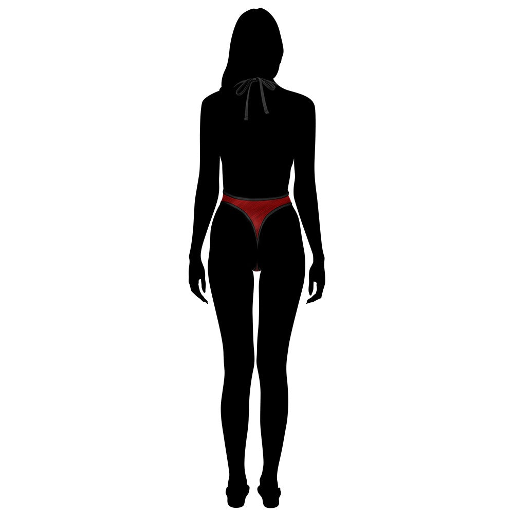 Womens Deep V Plunge Monokini One Piece Swimsuit Red Black Trim High Cut Backless Bathing Suit