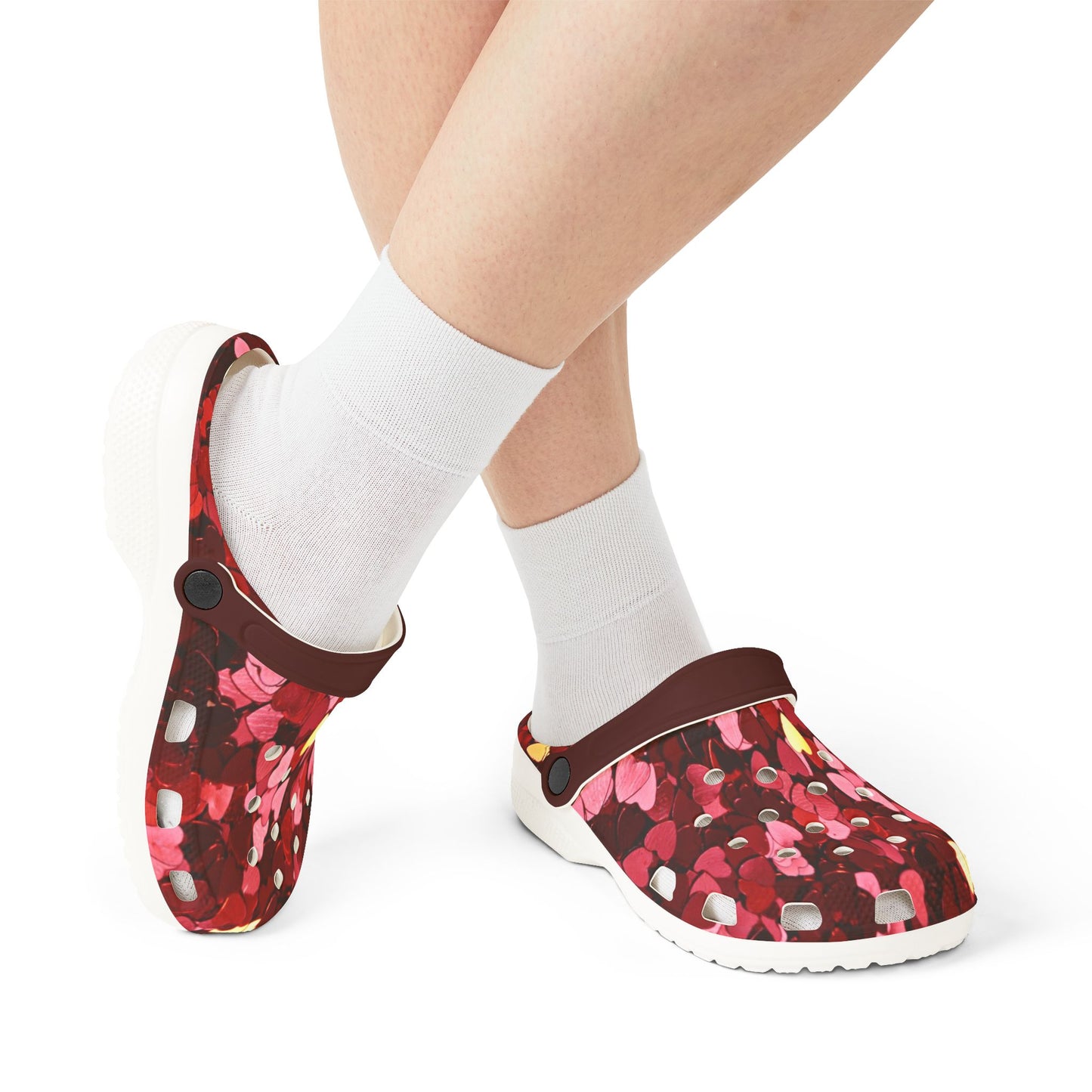 Bright and Dark Pink Heart Pattern Foam Clogs for Comfort Style