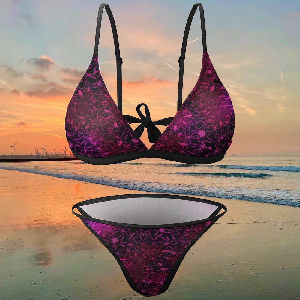 Womens Triangle Bikini Set Purple Static Print Two Piece Swimsuit