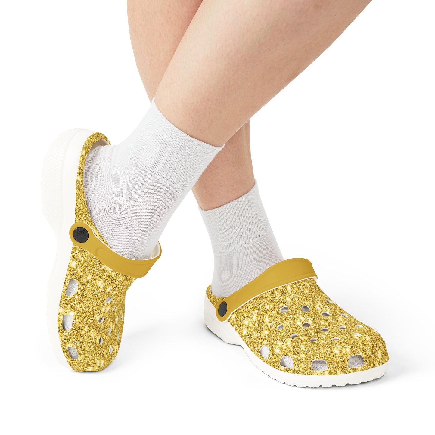 Gold White Sparkles Foam Rubber Clogs Comfortable Stylish Shoes