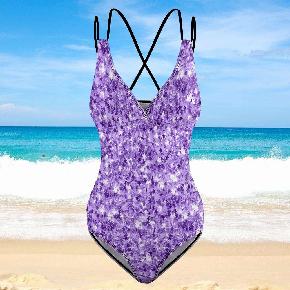 One-Piece Swimwear: Dark Light Purple Lavender with Star Design for Effortless Elegance by the Poolside