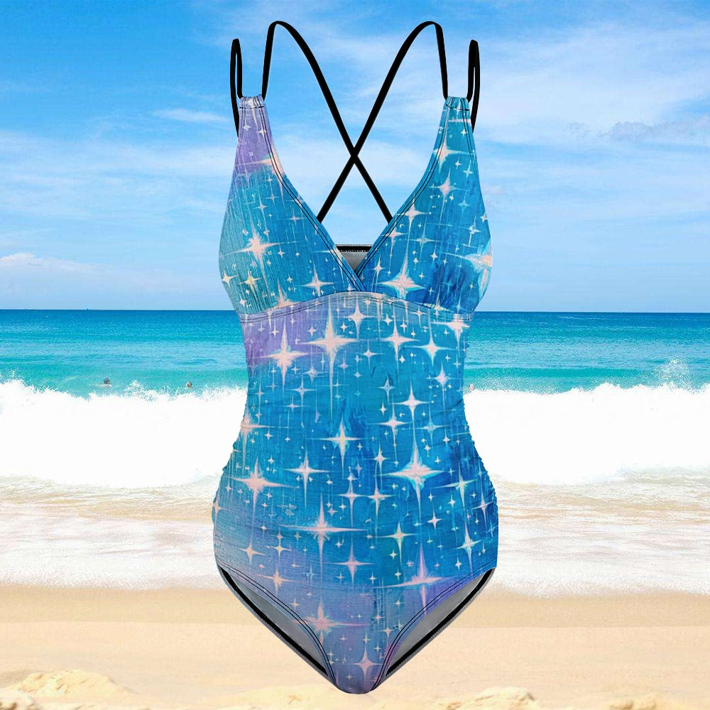 Galaxy Print One Piece Swimsuit with Adjustable Shoulder Straps