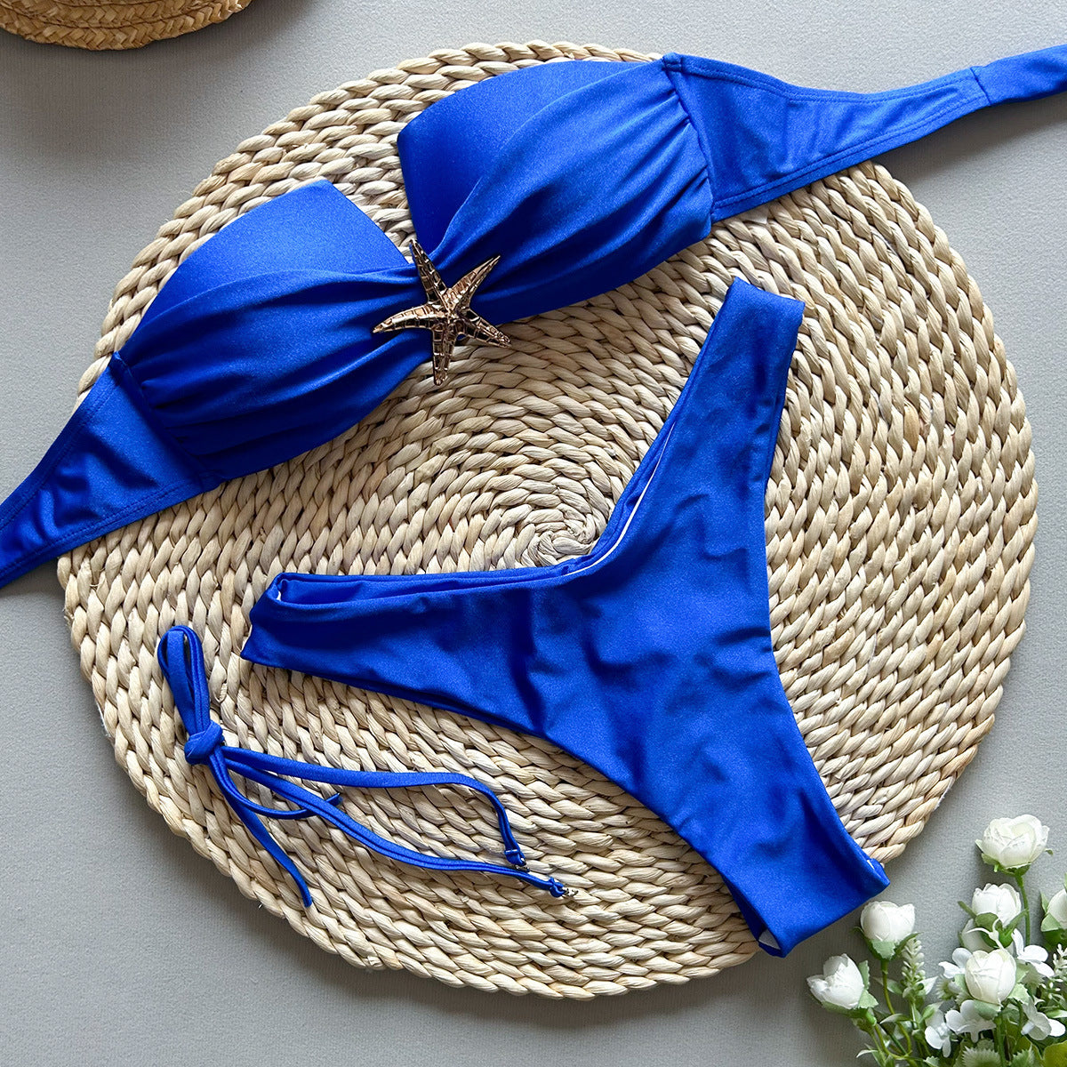 Women’s Tube Top Stitching Split Bikini Swimsuit Set