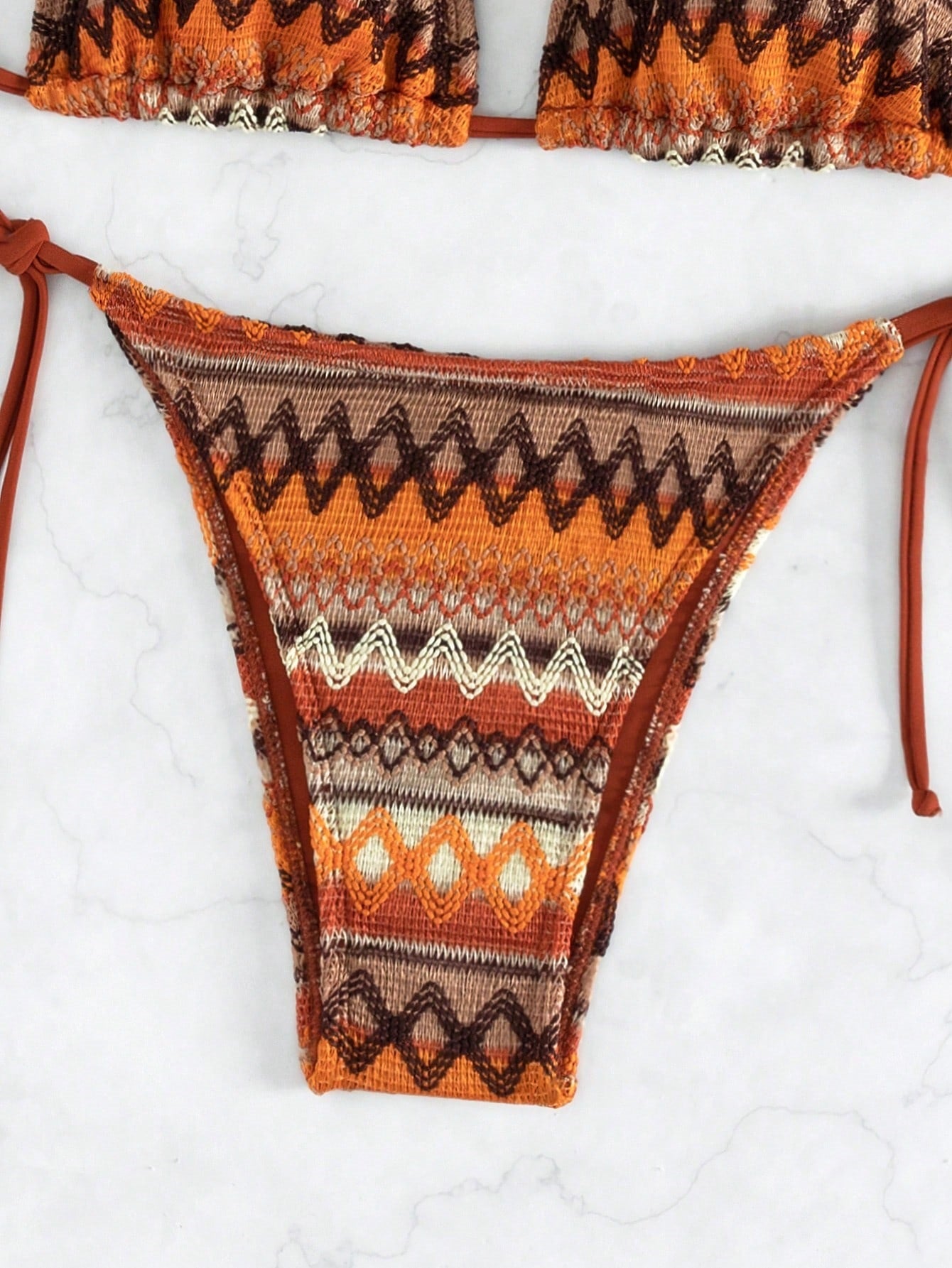 Woven Geometric Abstract Knotted Bikini Swimsuit for Women