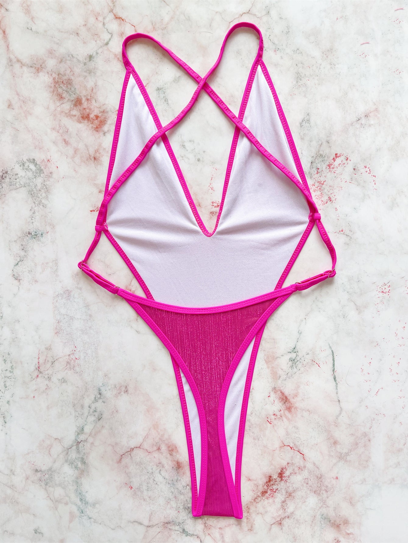 Women's Bright Pink Halter One Piece Swimsuit Solid Color