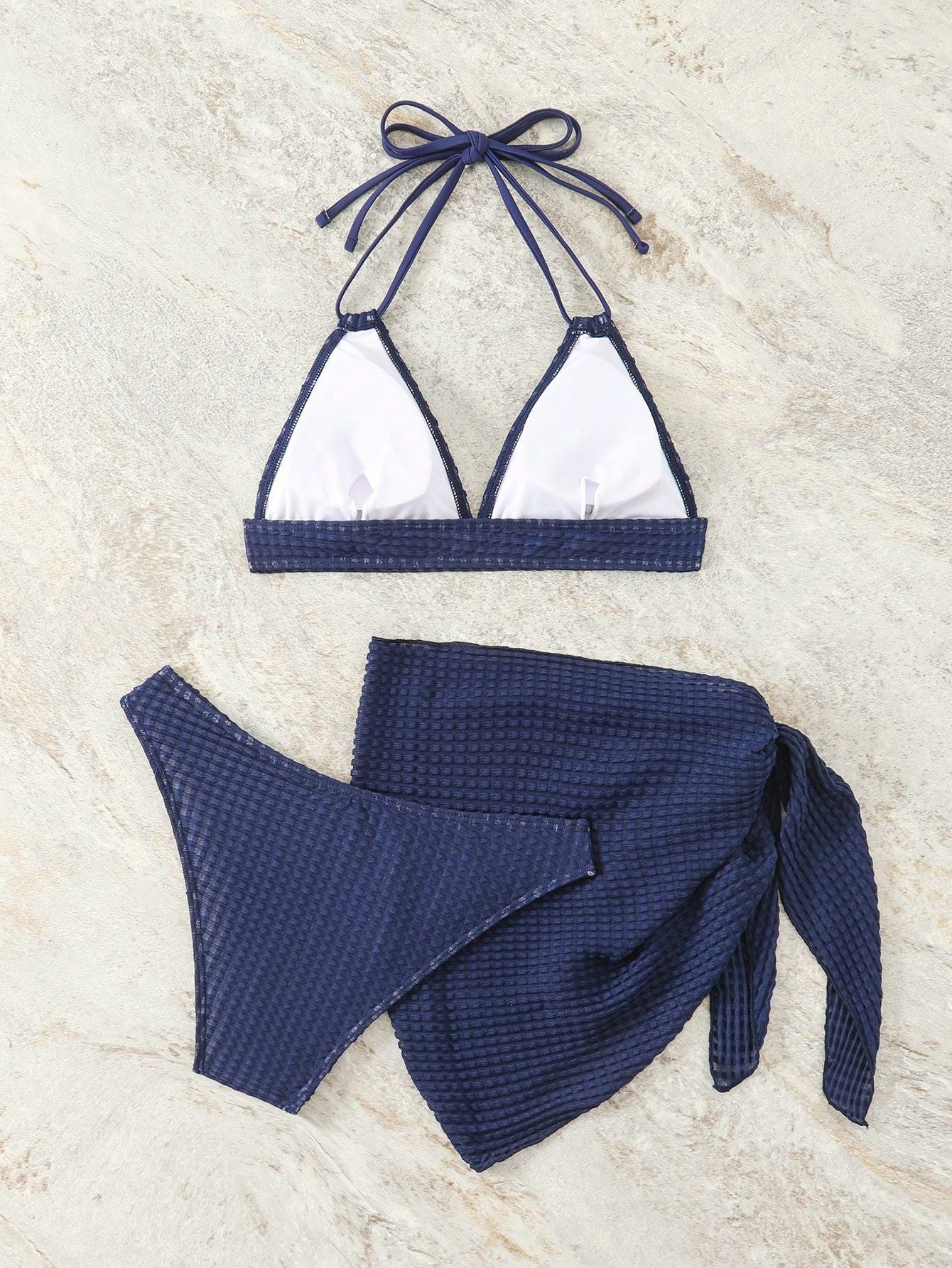 Solid Color Three Piece Halter Bikini Set Women Summer Swimwear