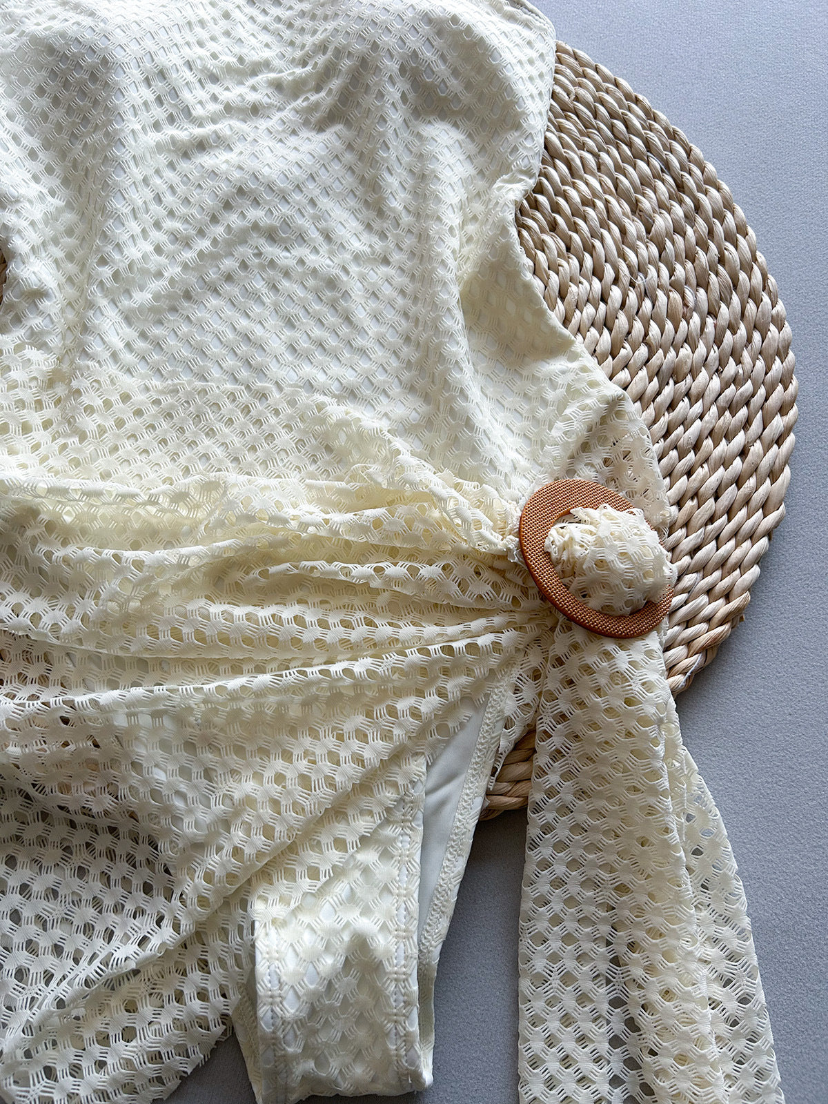 Solid Color Bikini Set with Mesh Beach Dress Cover Up