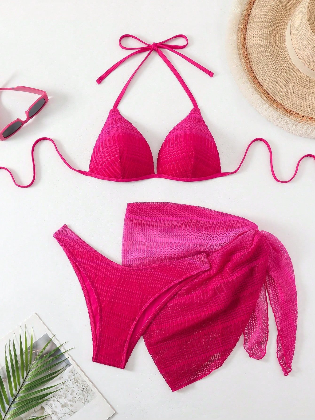 Womens Three Piece Swimsuit Split Bikini Set Summer Beachwear