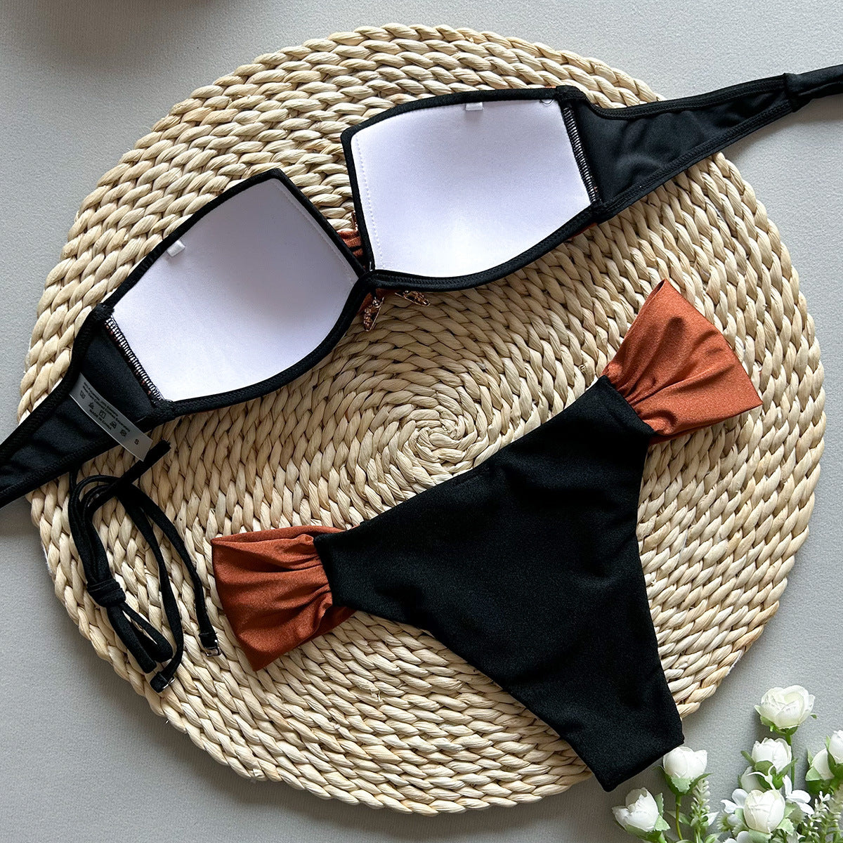 Women’s Tube Top Stitching Split Bikini Swimsuit Set