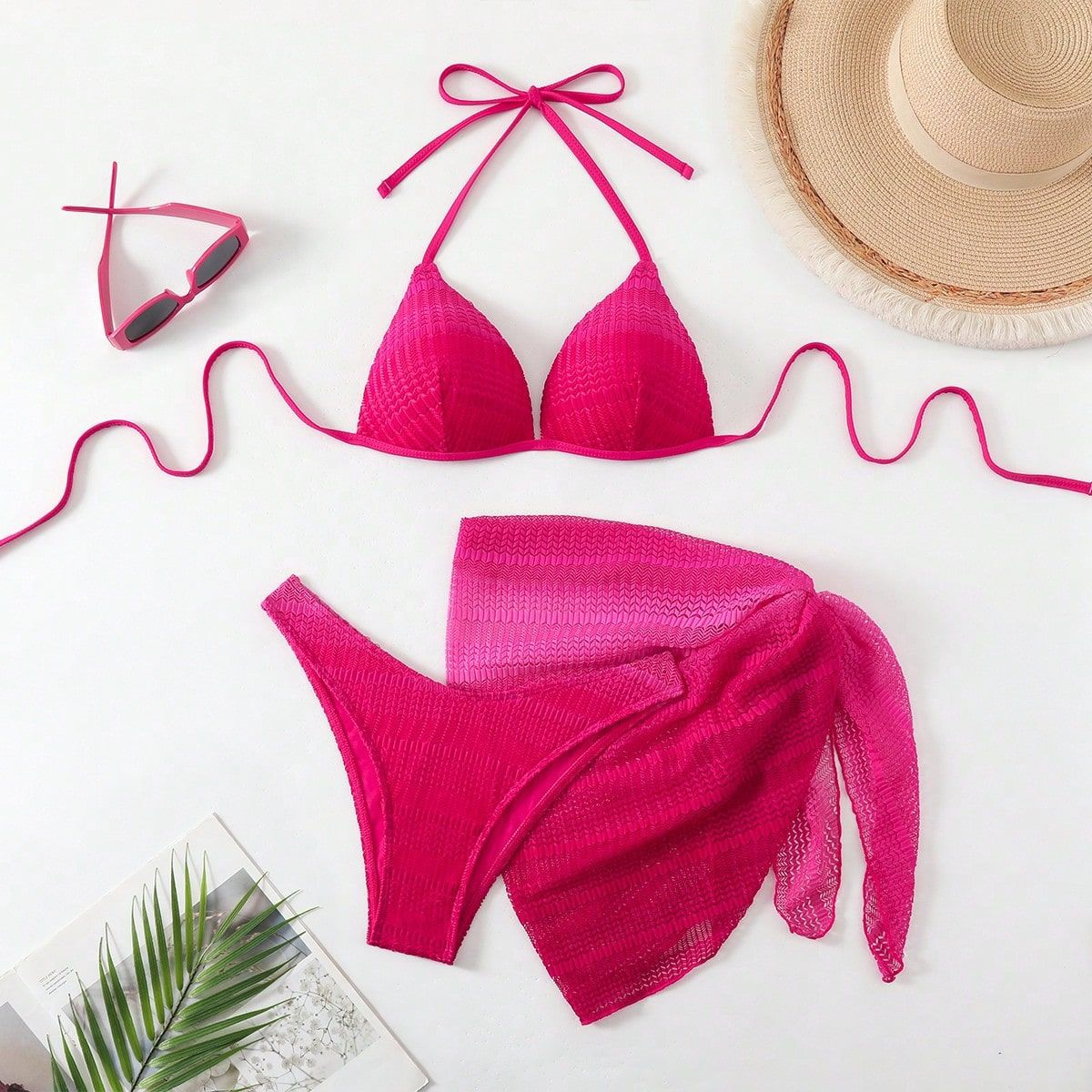 Womens Three Piece Swimsuit Split Bikini Set Summer Beachwear