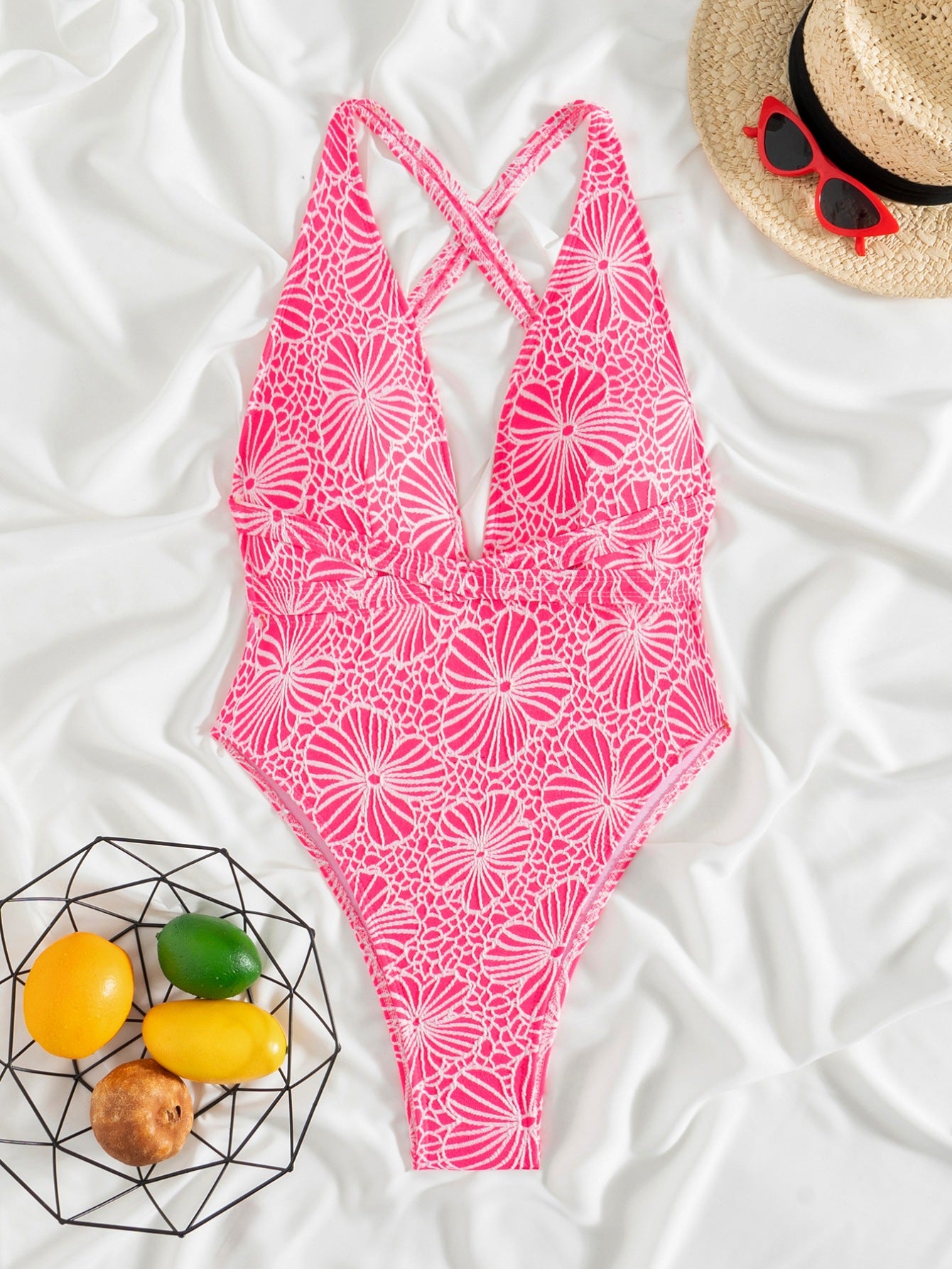 Women's Pink Floral One Piece Slimming Swimsuit for Summer