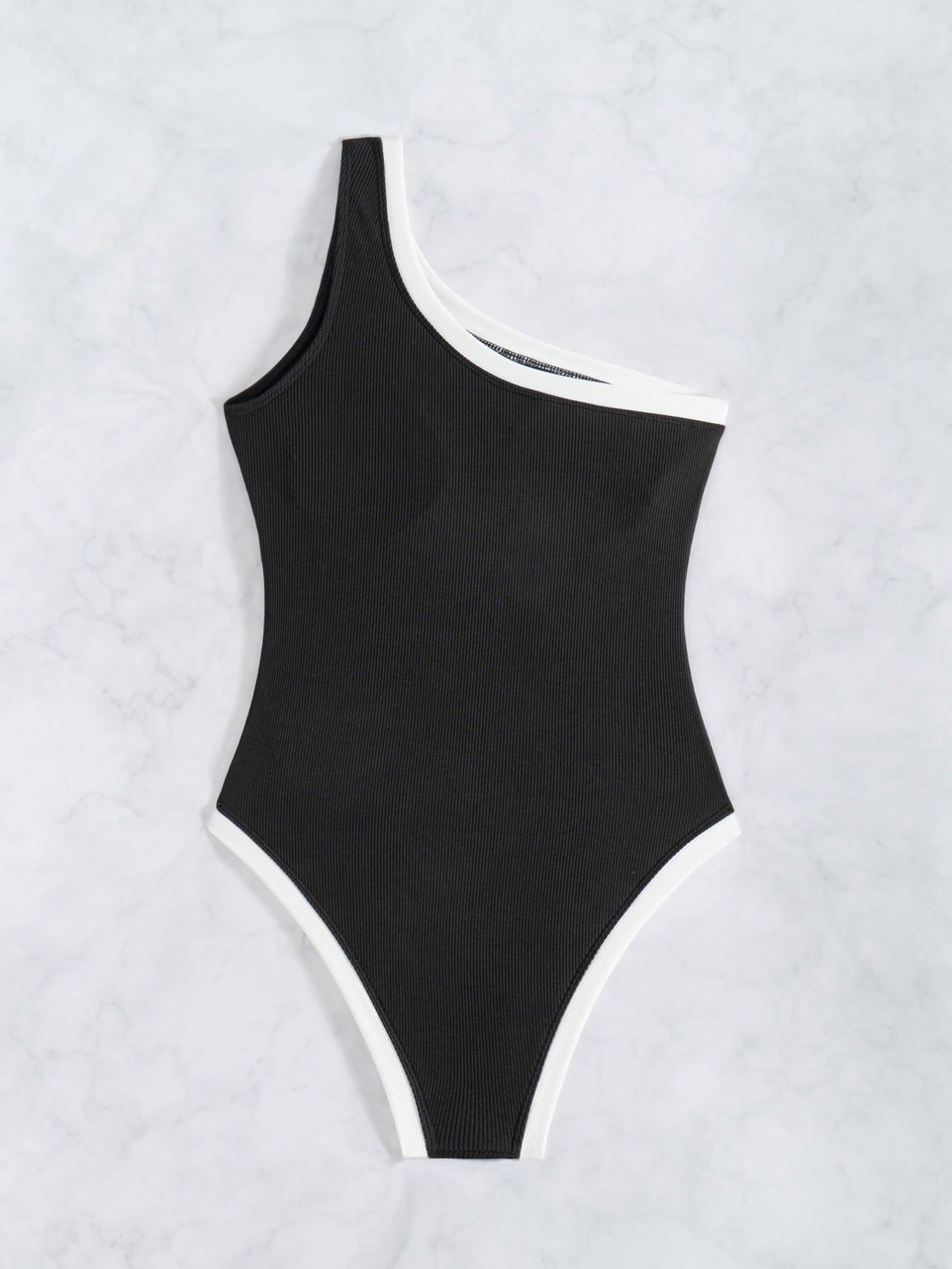Solid Color One Shoulder One Piece Swimsuit for Women
