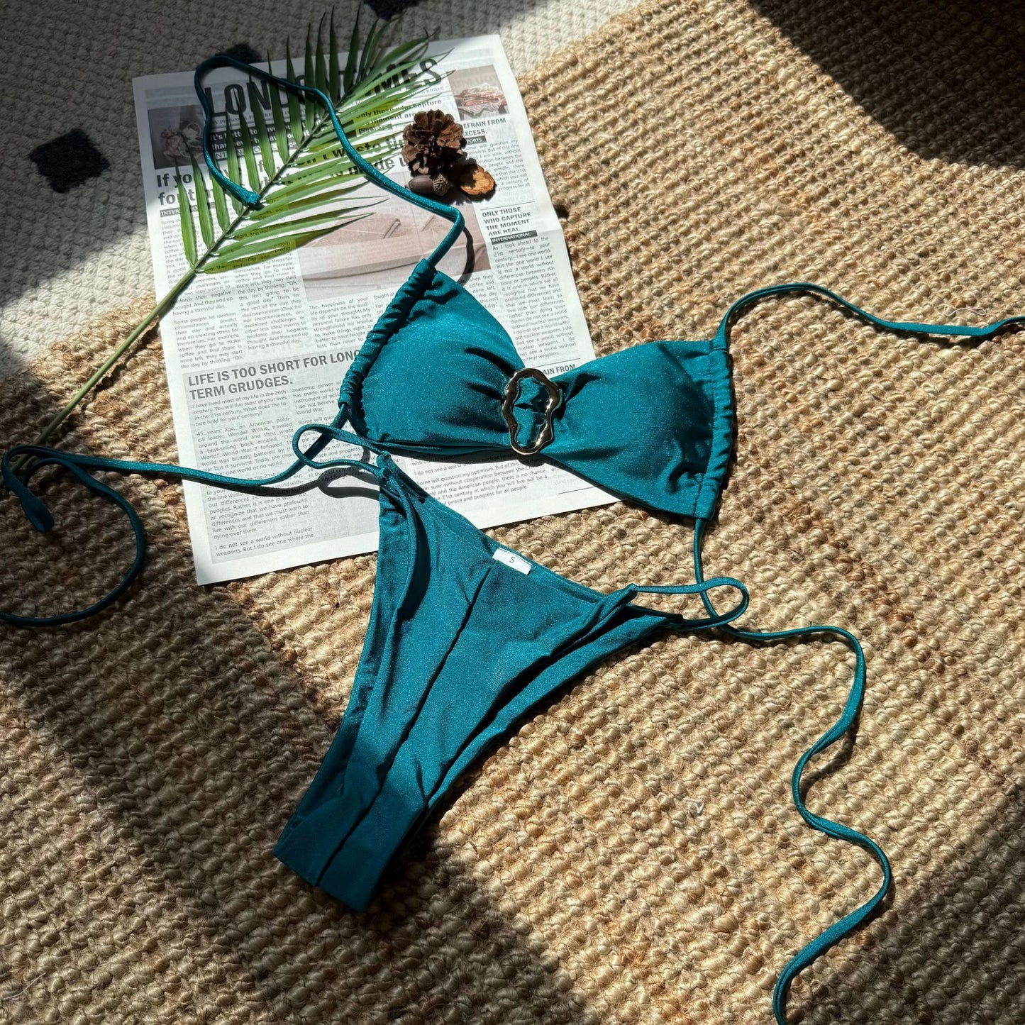 Solid Color Halter Bikini Set Light Nylon Women Beach Swimsuit