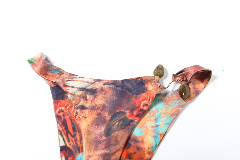 Spring Summer Women Color Contrast Cropped Halter Bikini Set