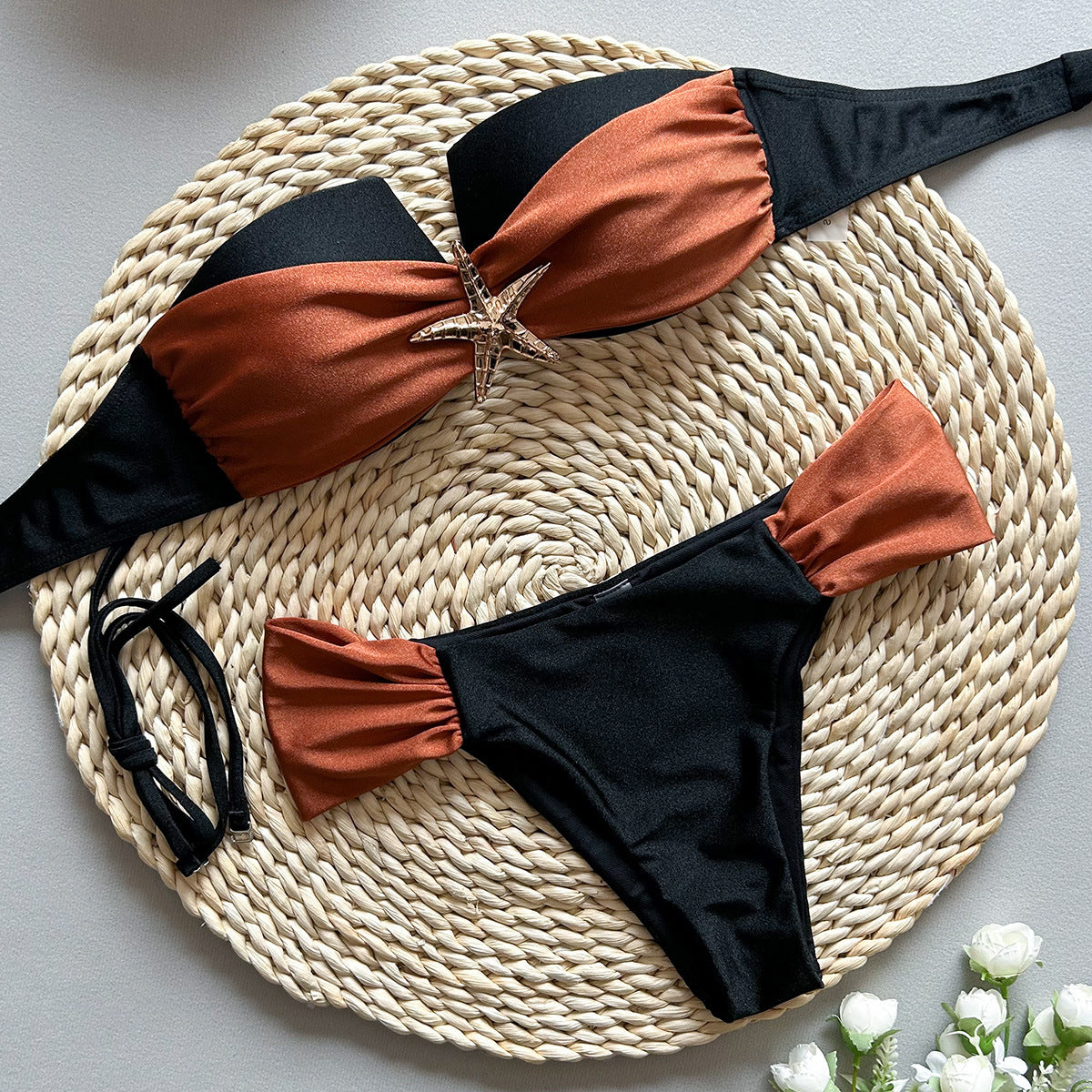 Women’s Tube Top Stitching Split Bikini Swimsuit Set