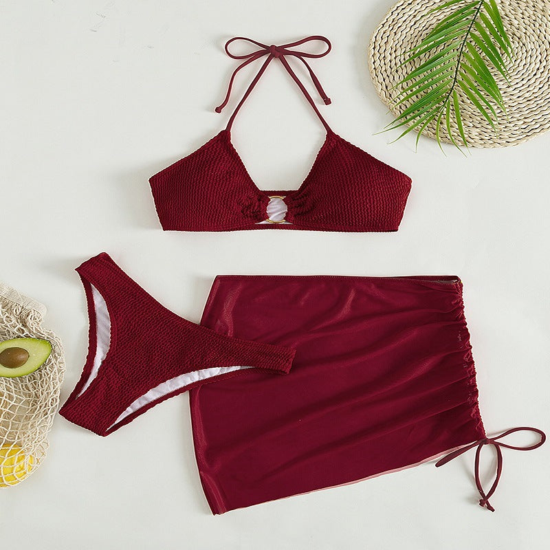 Classic Multicolor Split Bikini Set with Cover Up Three Piece