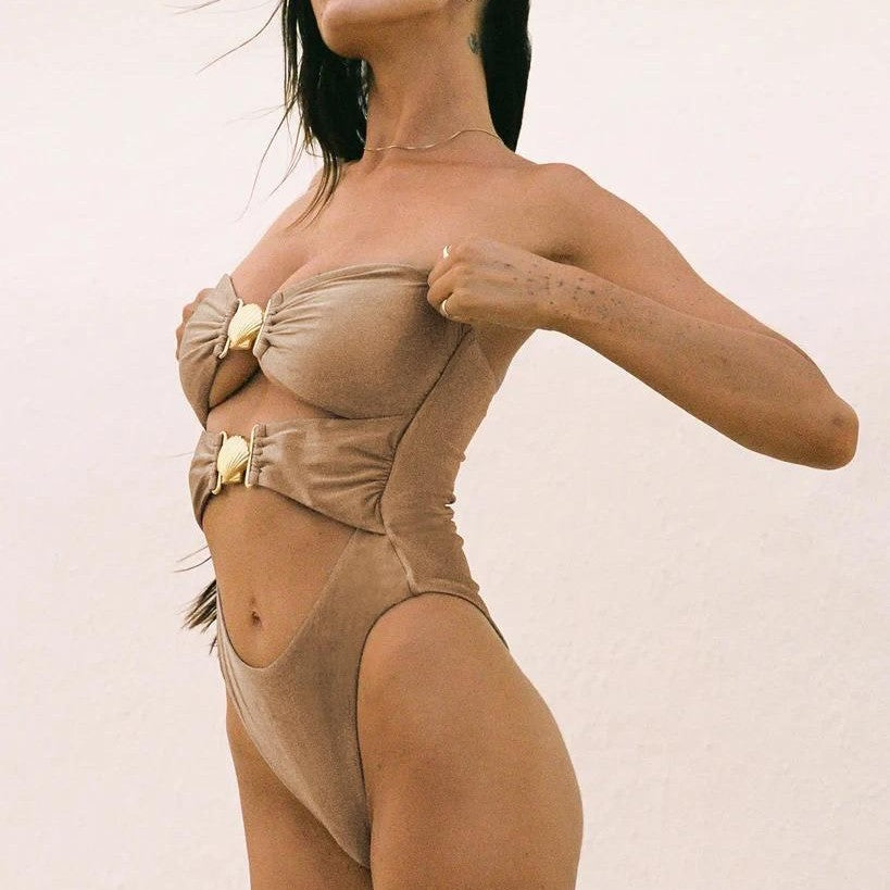 Tube Top One Piece Swimsuit with Adjustable Shoulder Straps