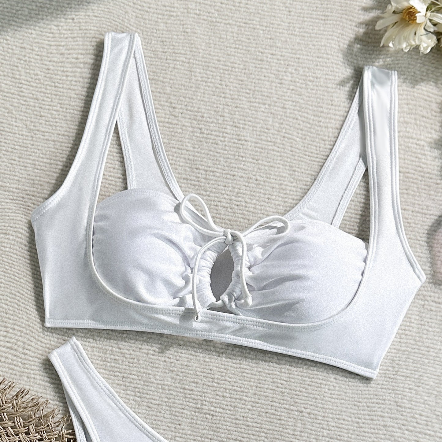 Solid Color Nylon Cutout Lace Split Bikini Swimsuit for Women
