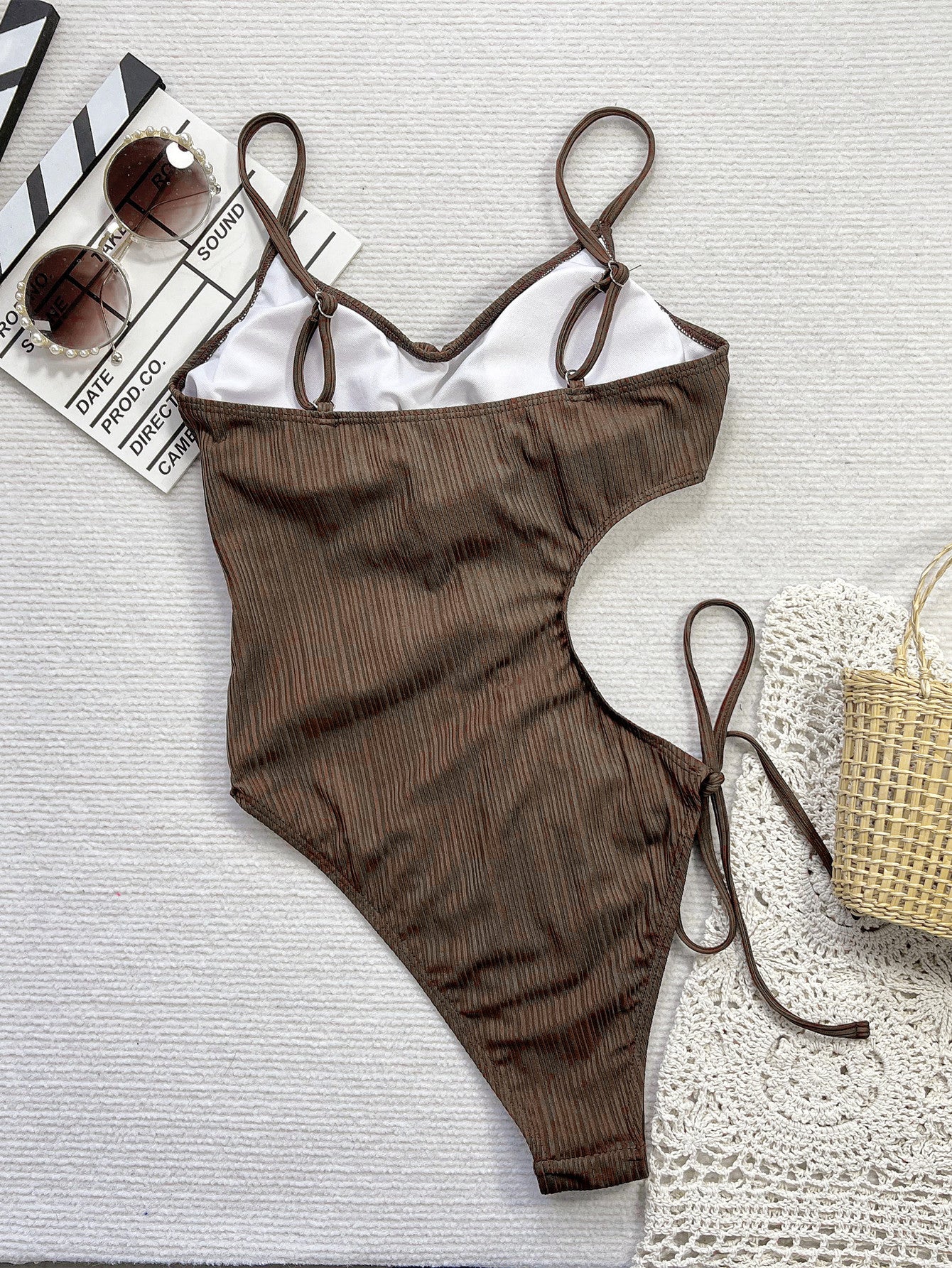 Brown Cutout Strap One Piece Bikini Swimsuit for Women