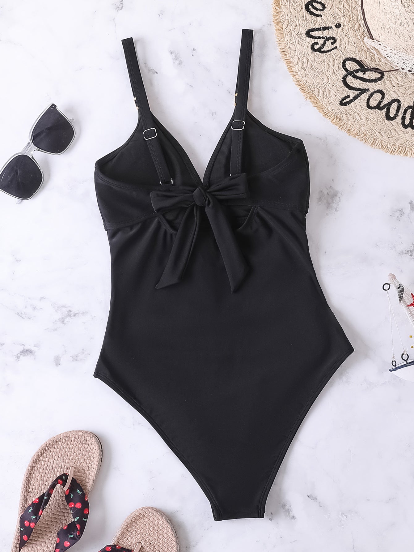 Deep V Mesh Stitched Backless One Piece Bikini Swimsuit Women