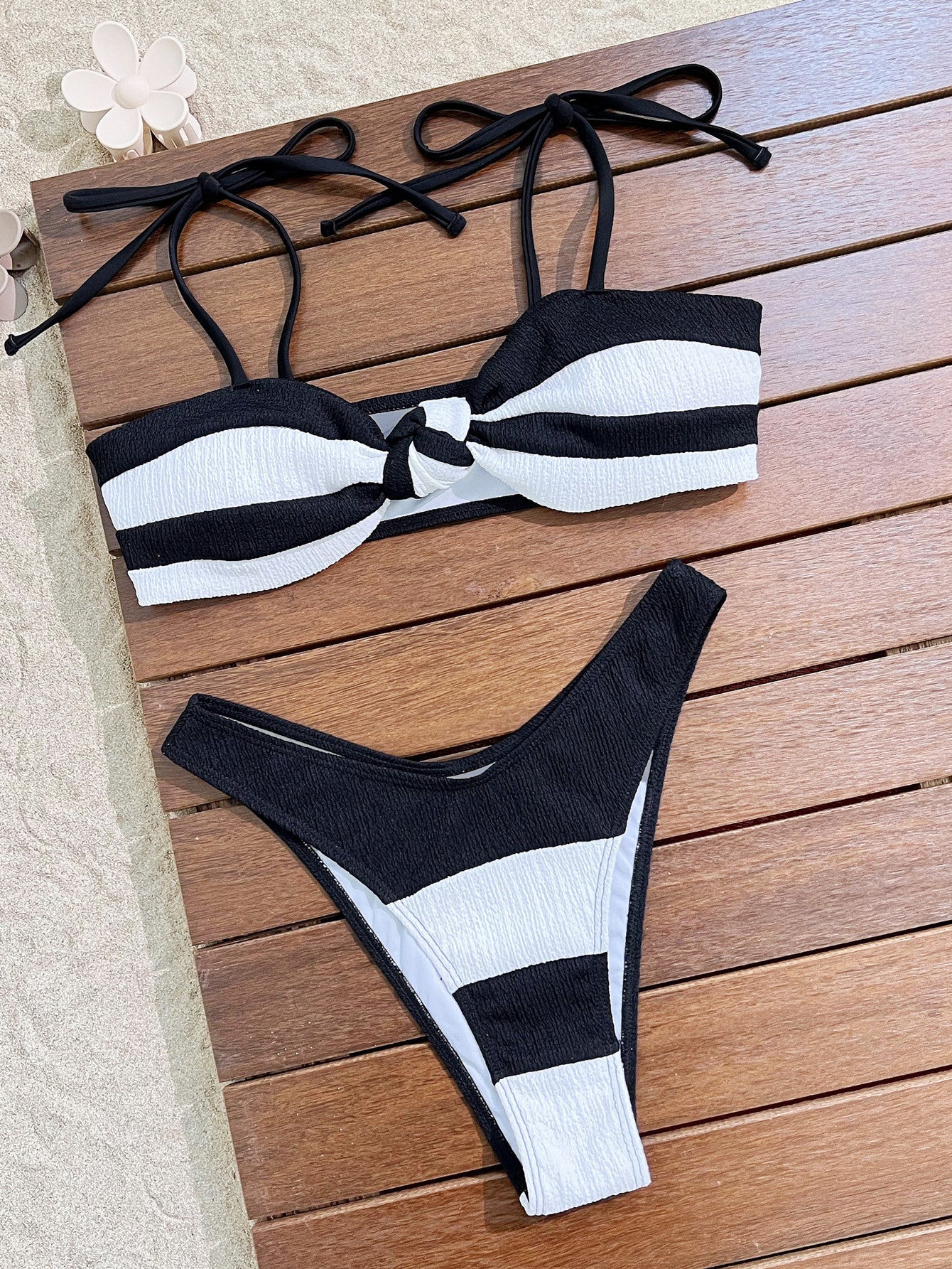 Black White Striped Bikini Women Two Piece Swimwear Swimsuit