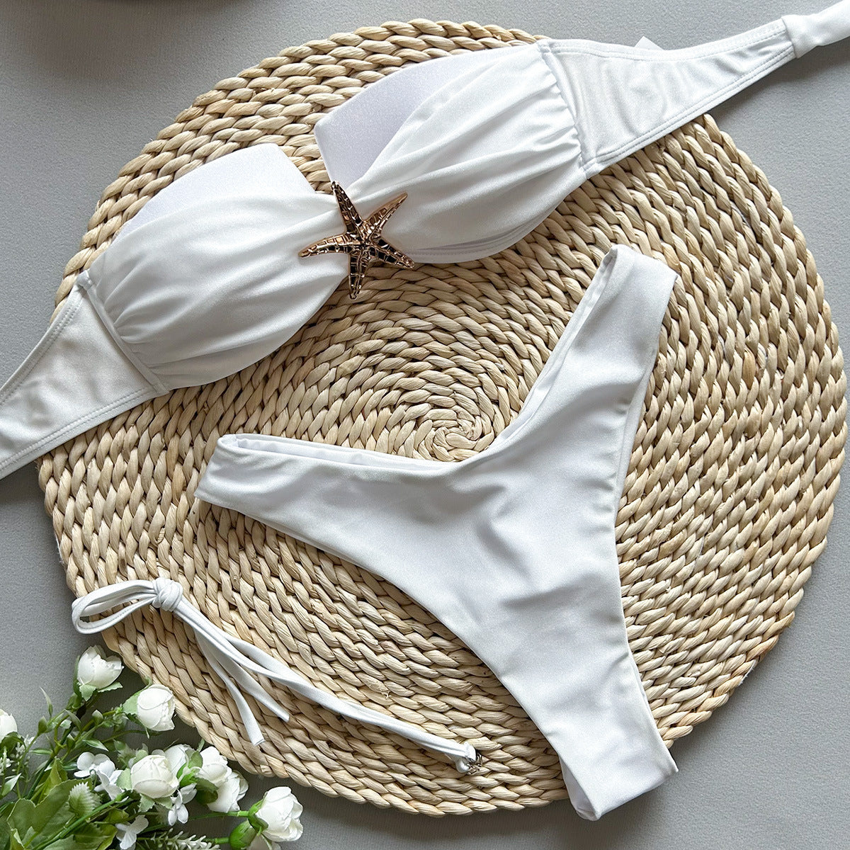 Women’s Tube Top Stitching Split Bikini Swimsuit Set