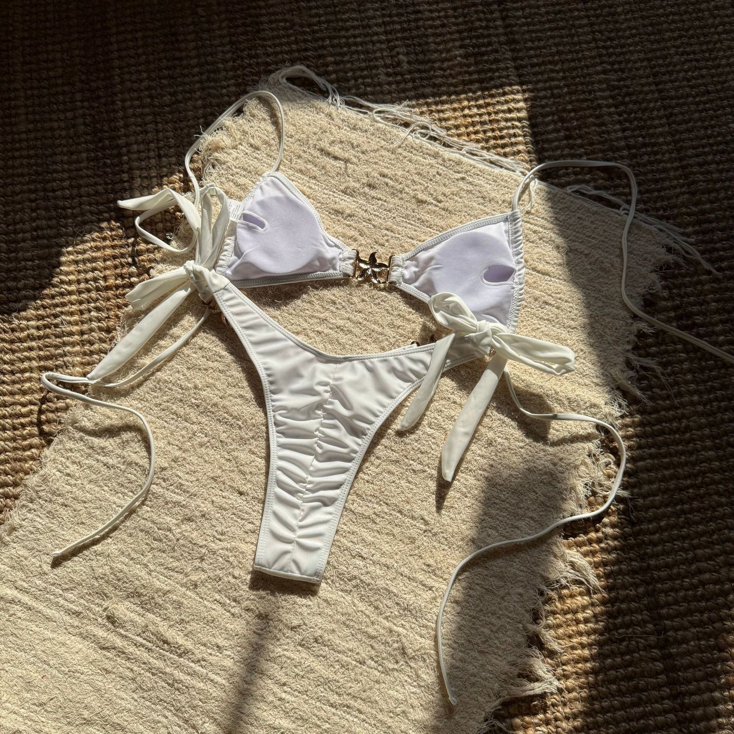 Solid Color Star Detail Neck Sling Split Bikini Swimsuit Set