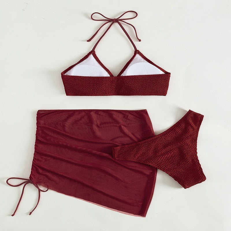 Classic Multicolor Split Bikini Set with Cover Up Three Piece