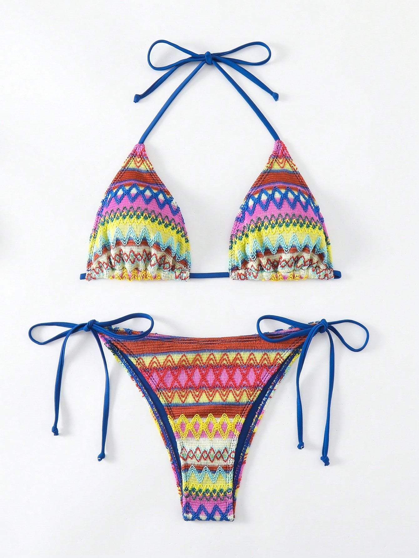 Woven Geometric Abstract Knotted Bikini Swimsuit for Women