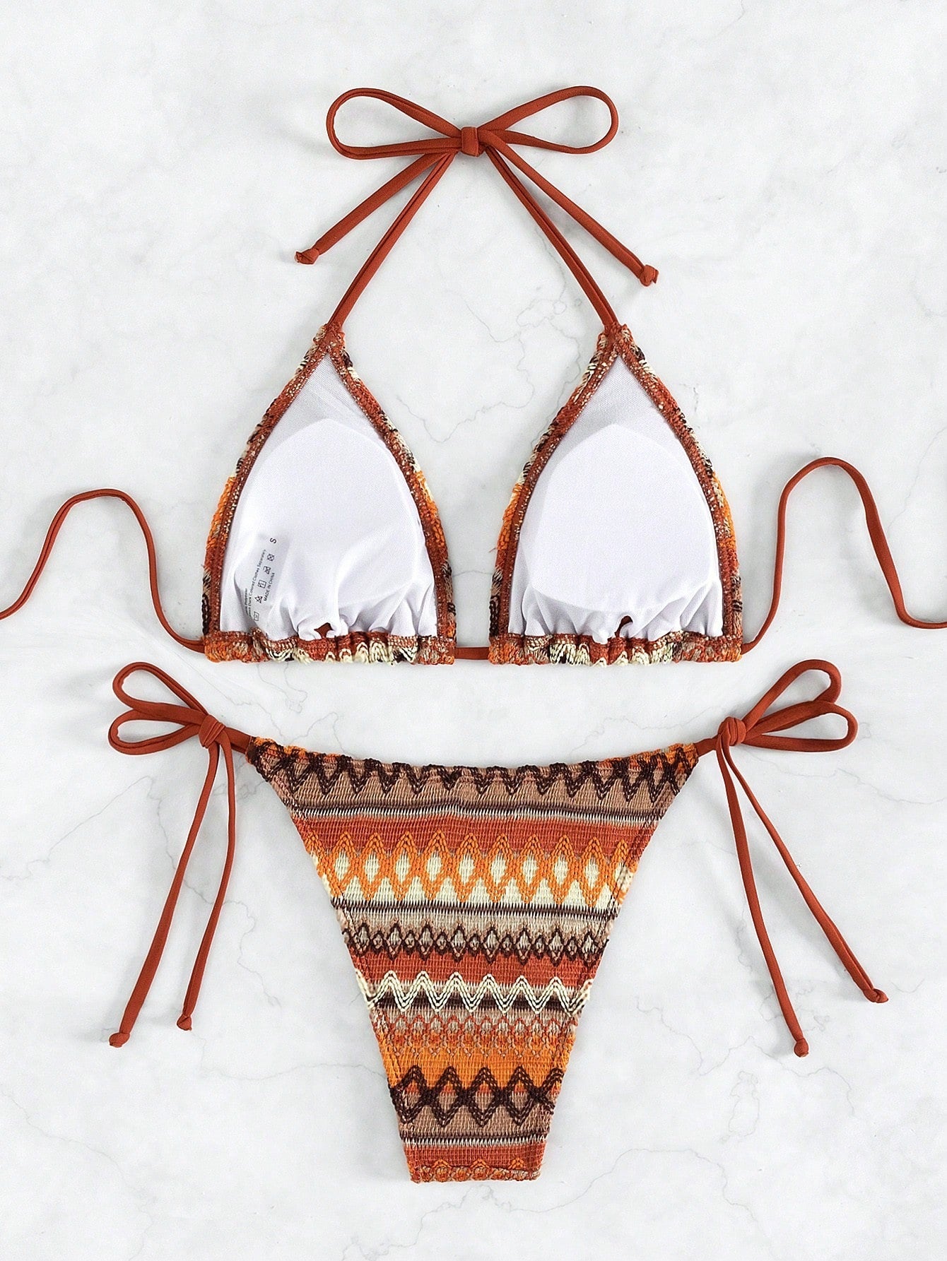 Woven Geometric Abstract Knotted Bikini Swimsuit for Women