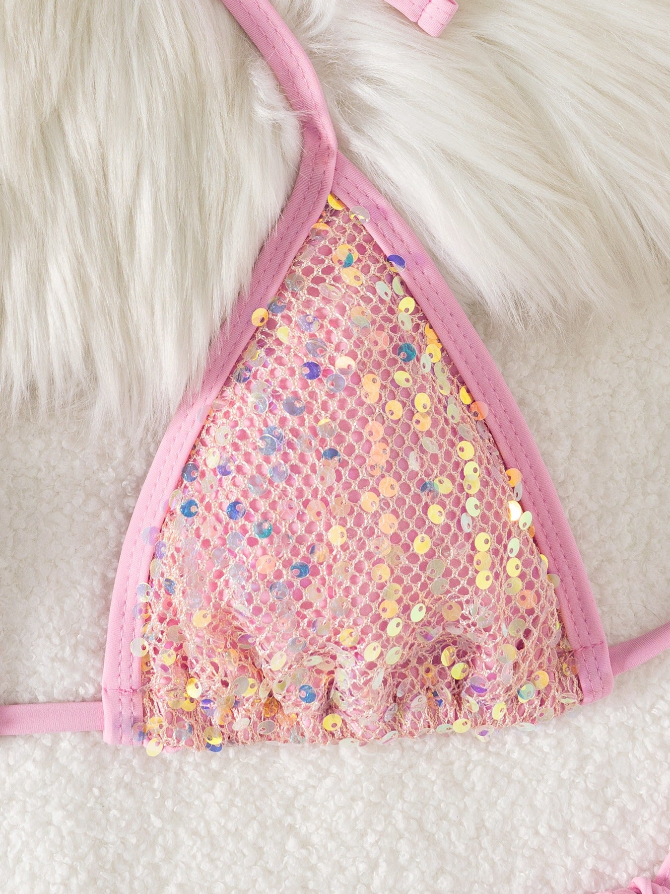 Women’s Beaded Mesh Sequin Split Bikini Swimsuit Set