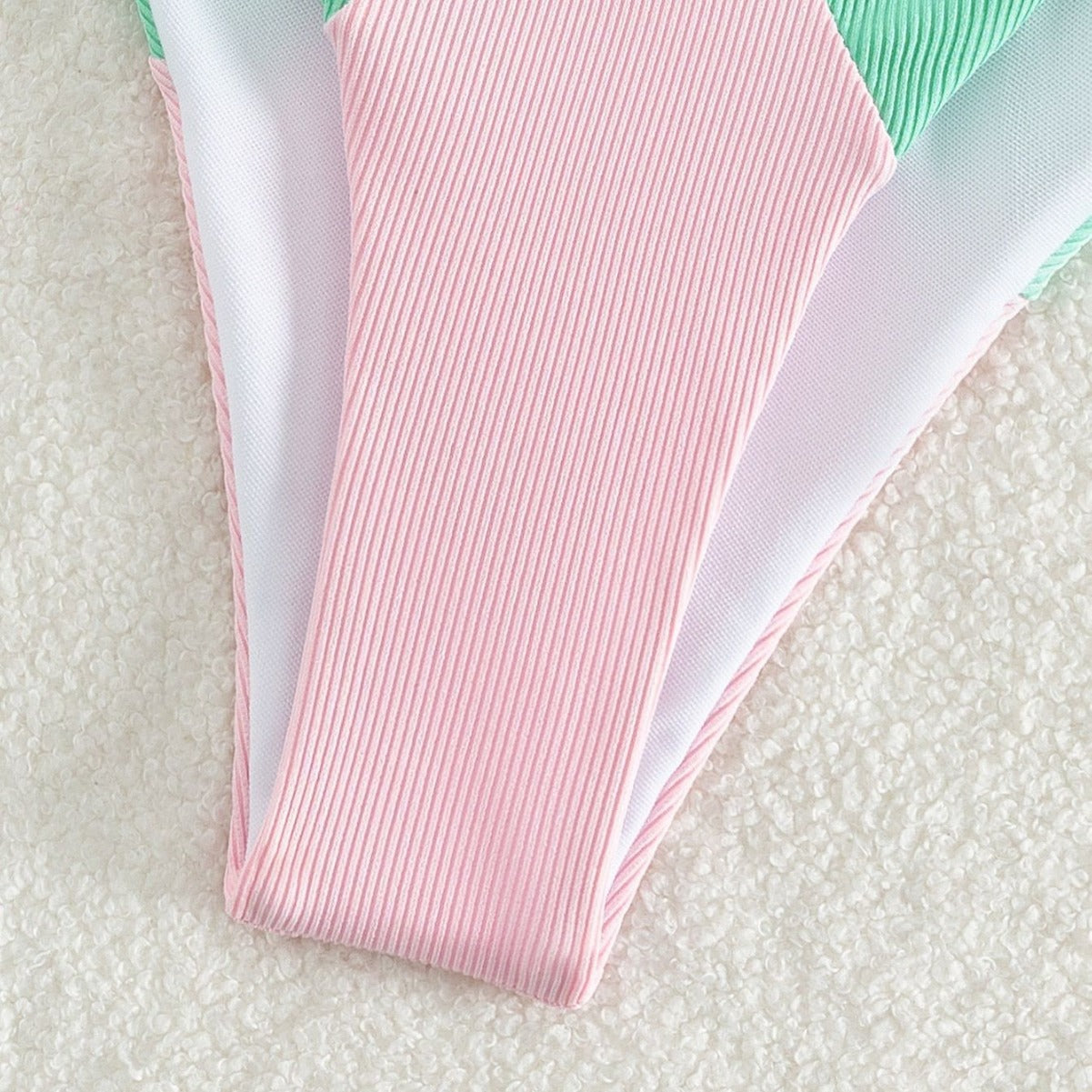 Color Match Lace-Up Stripe High Waist Bikini Split Set