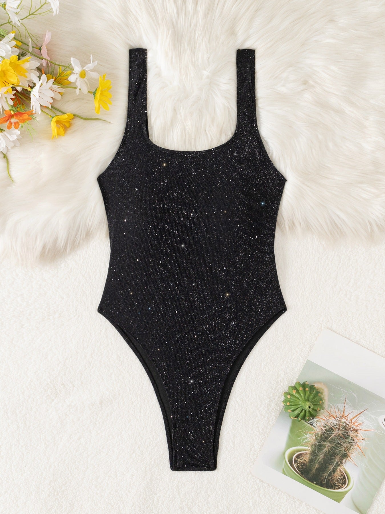 Women's Solid Color Sparkle One Piece Bikini Swimsuit
