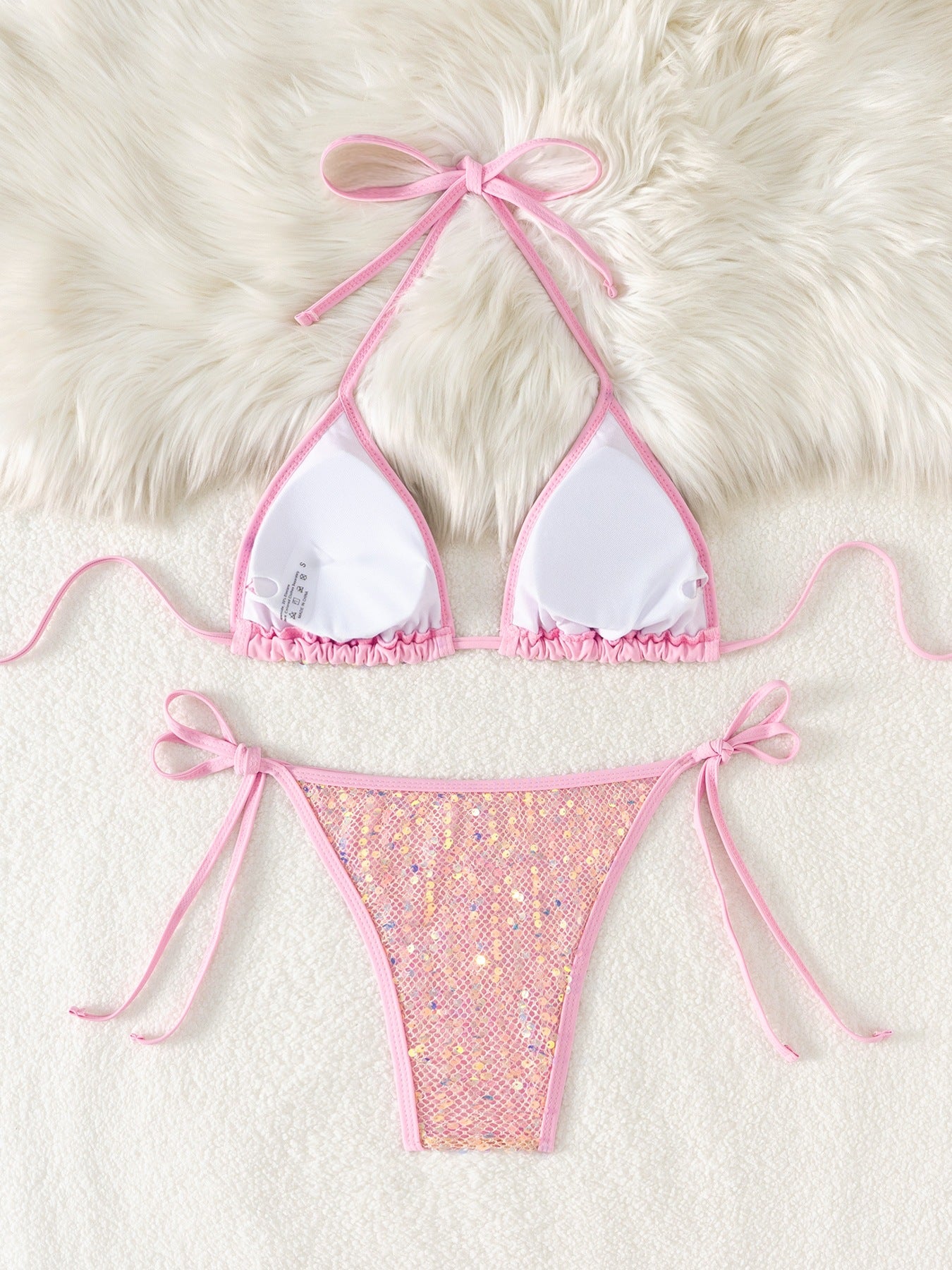 Women’s Beaded Mesh Sequin Split Bikini Swimsuit Set