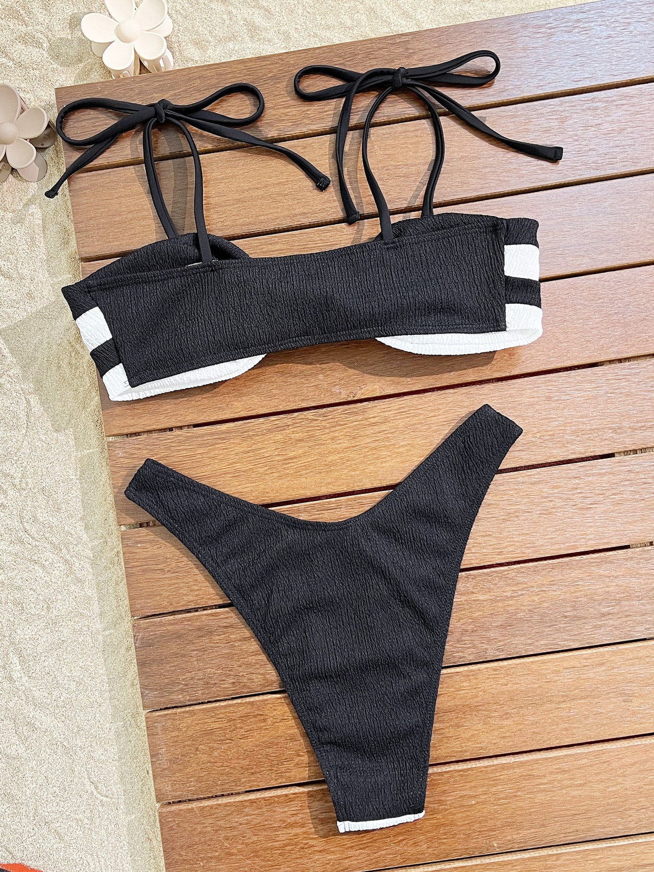 Black White Striped Bikini Women Two Piece Swimwear Swimsuit