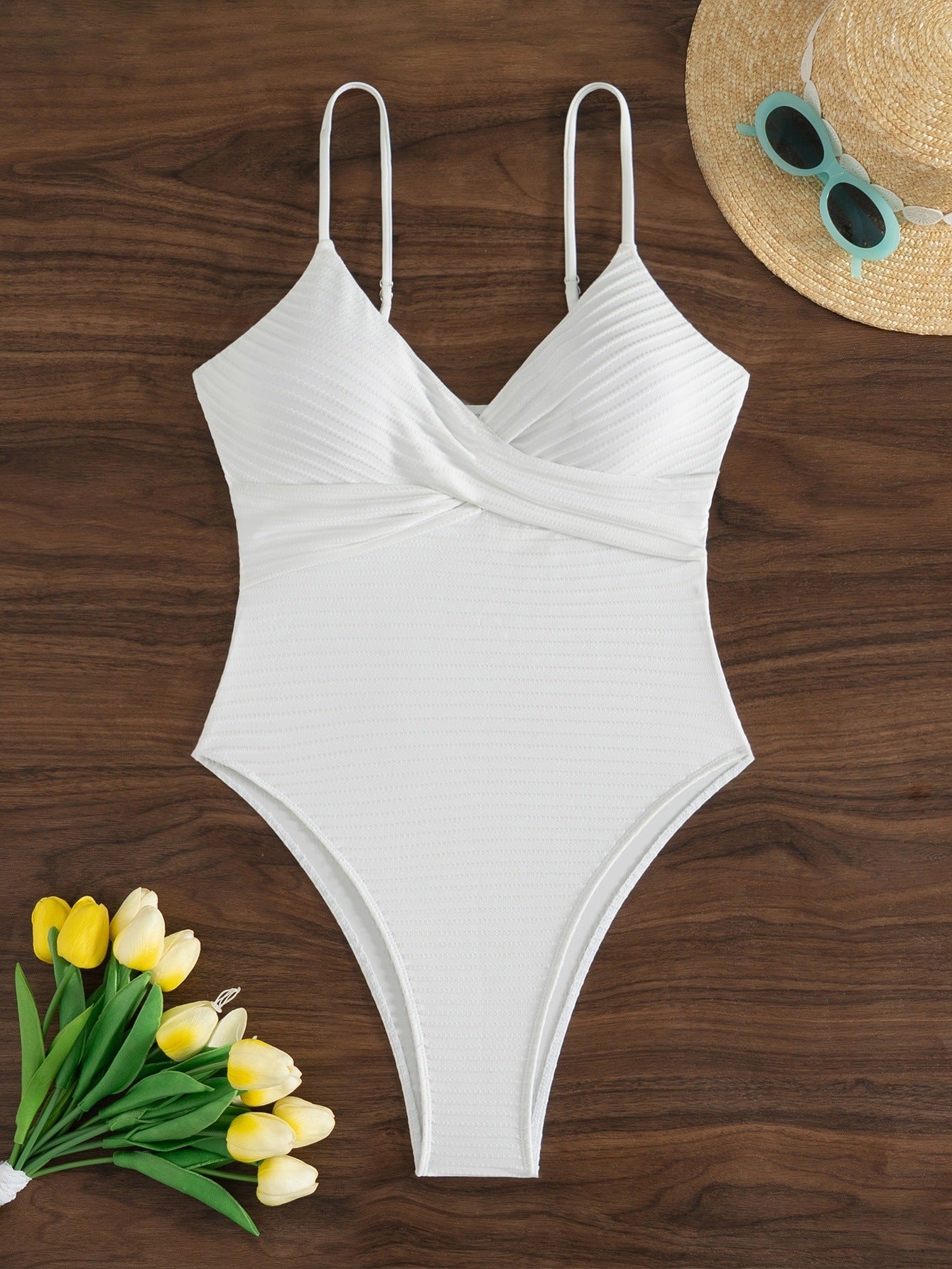 Solid White One Piece Swimsuit for Women Summer Beachwear