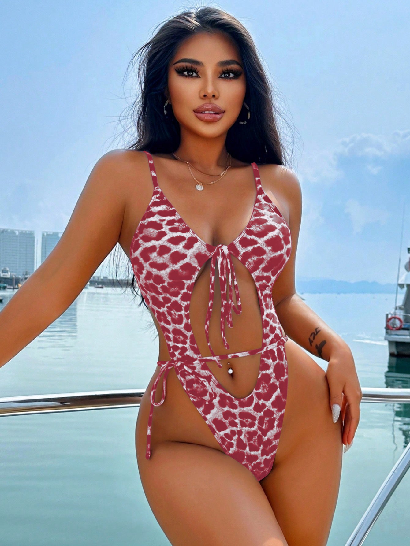 Leopard Print Lace-Up Swimsuit for Women – Vacation Style