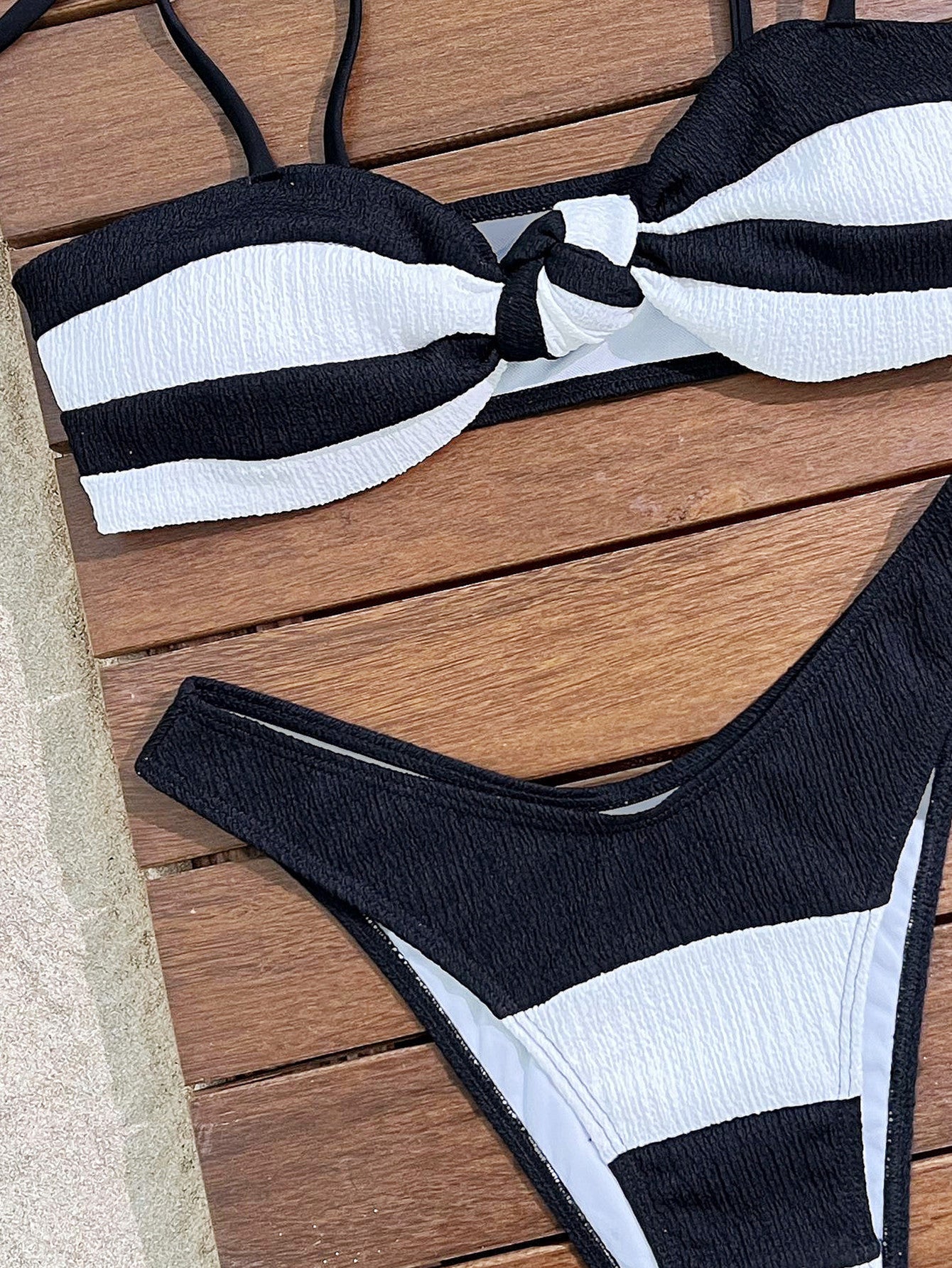 Black White Striped Bikini Women Two Piece Swimwear Swimsuit