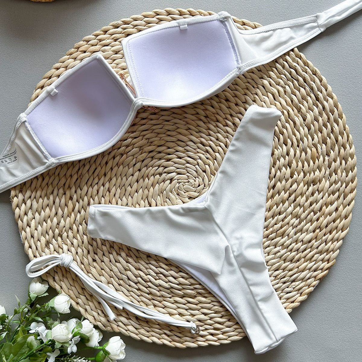 Women’s Tube Top Stitching Split Bikini Swimsuit Set