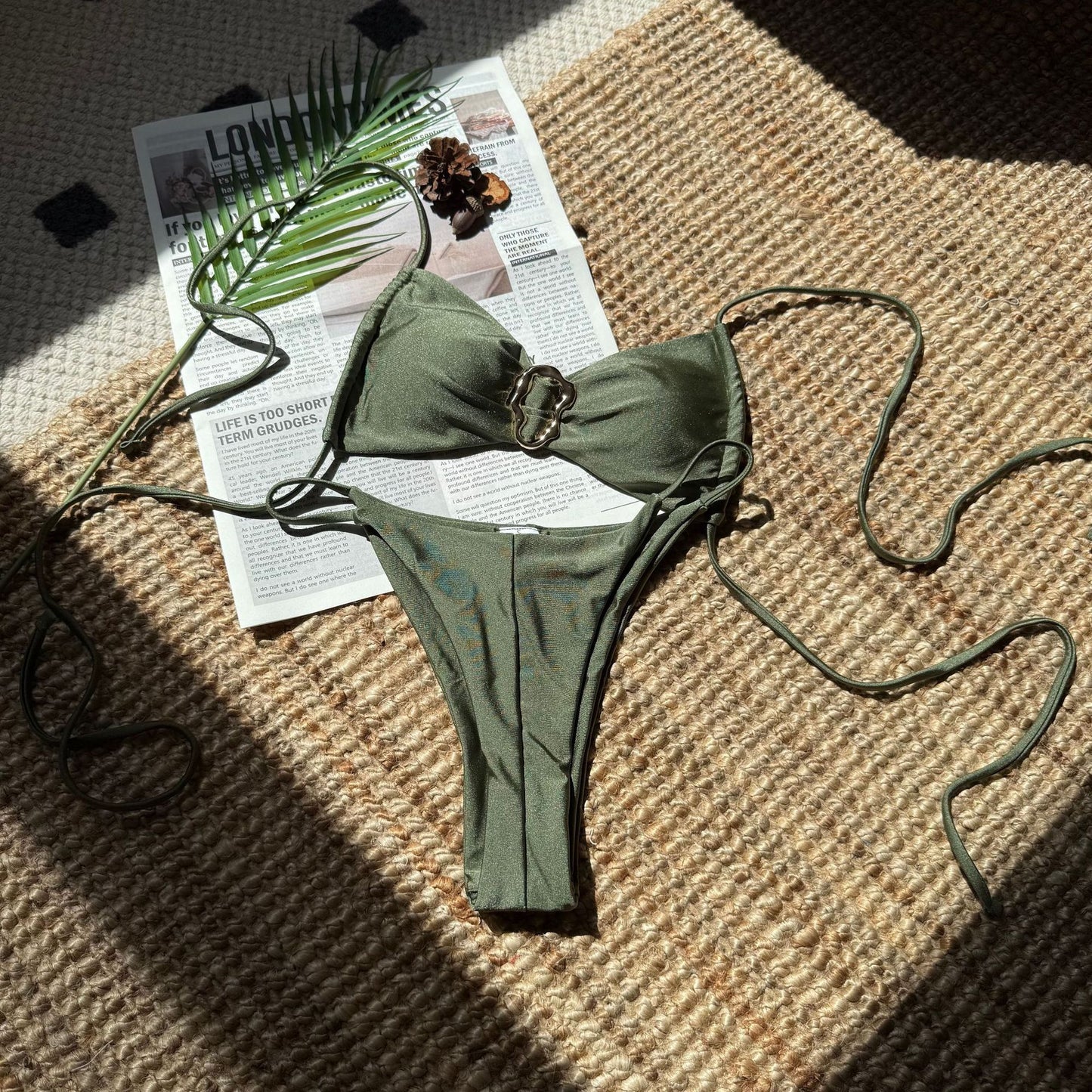 Solid Color Halter Bikini Set Light Nylon Women Beach Swimsuit
