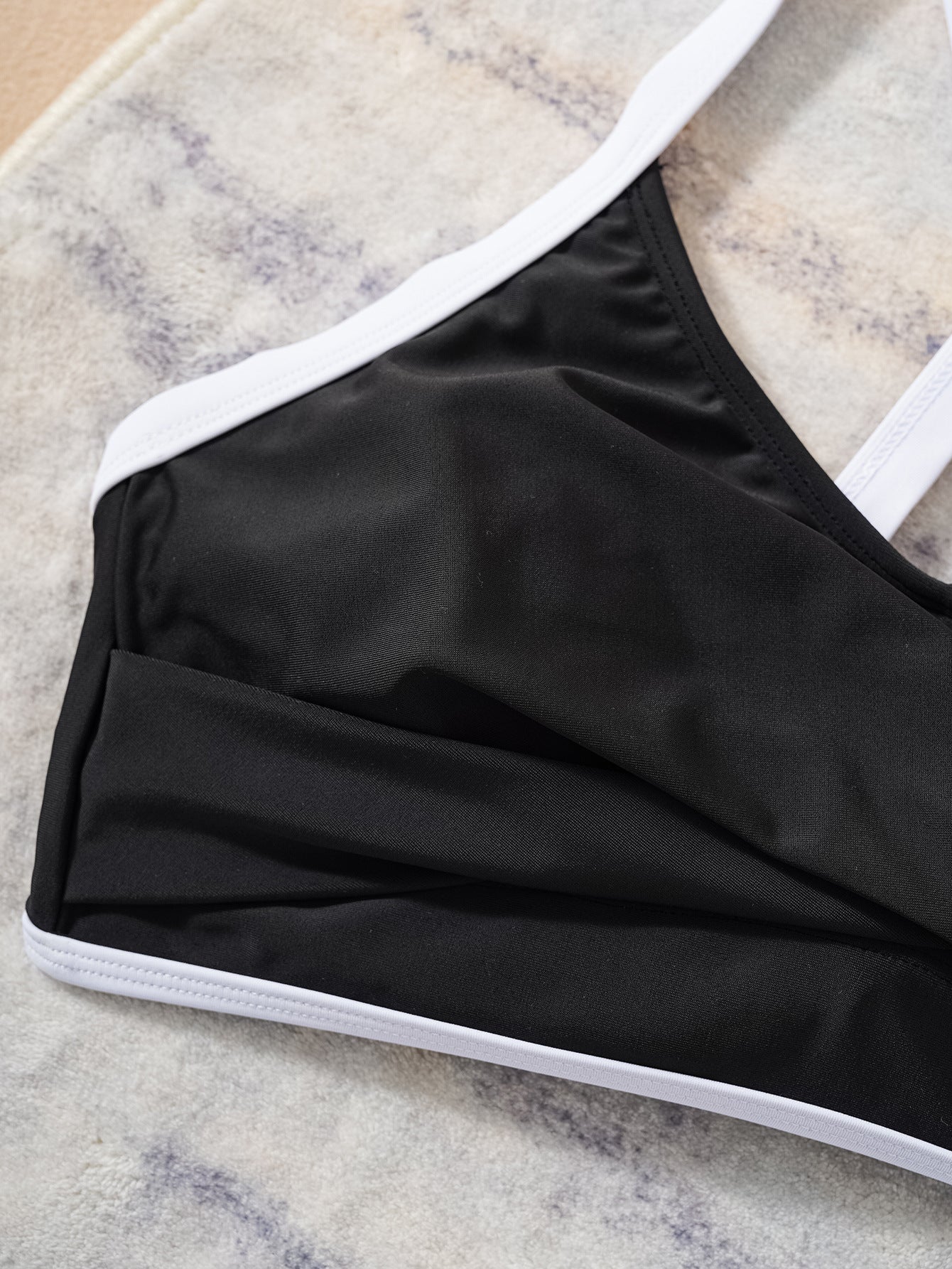 Color Block Lace Up Drawstring High Waist Split Bikini Swimsuit