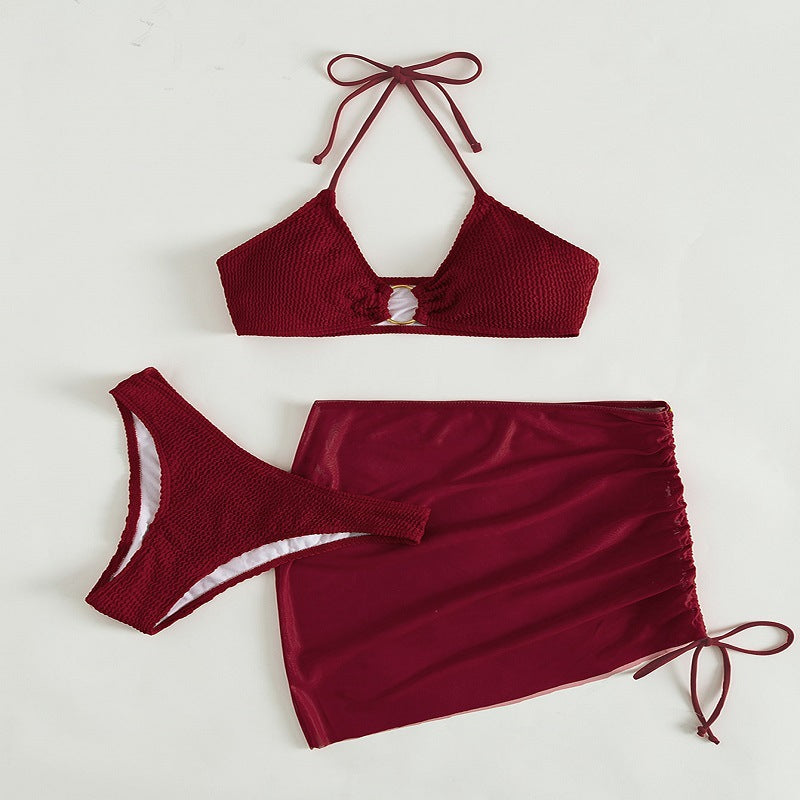 Classic Multicolor Split Bikini Set with Cover Up Three Piece