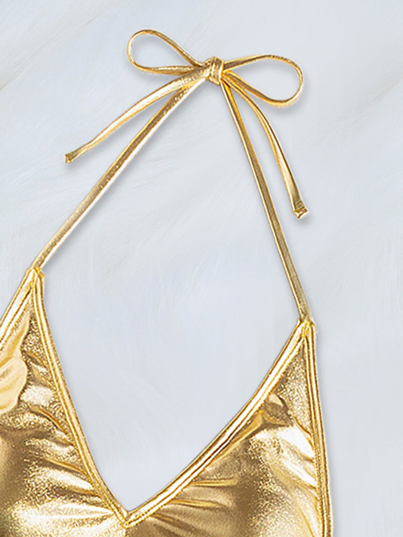 Bronzing One Piece Swimsuit with Belt and Waist Chain Detail