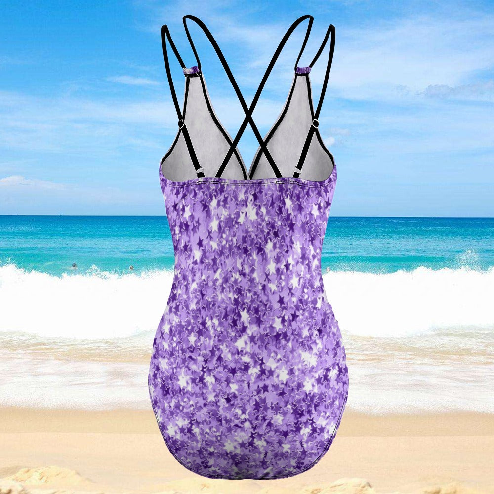 One-Piece Swimwear: Dark Light Purple Lavender with Star Design for Effortless Elegance by the Poolside