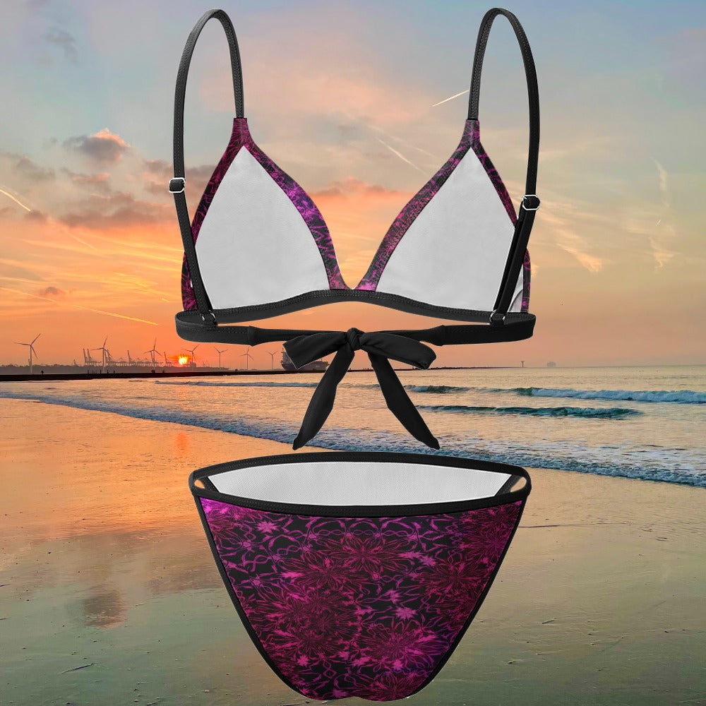 Womens Triangle Bikini Set Purple Static Print Two Piece Swimsuit